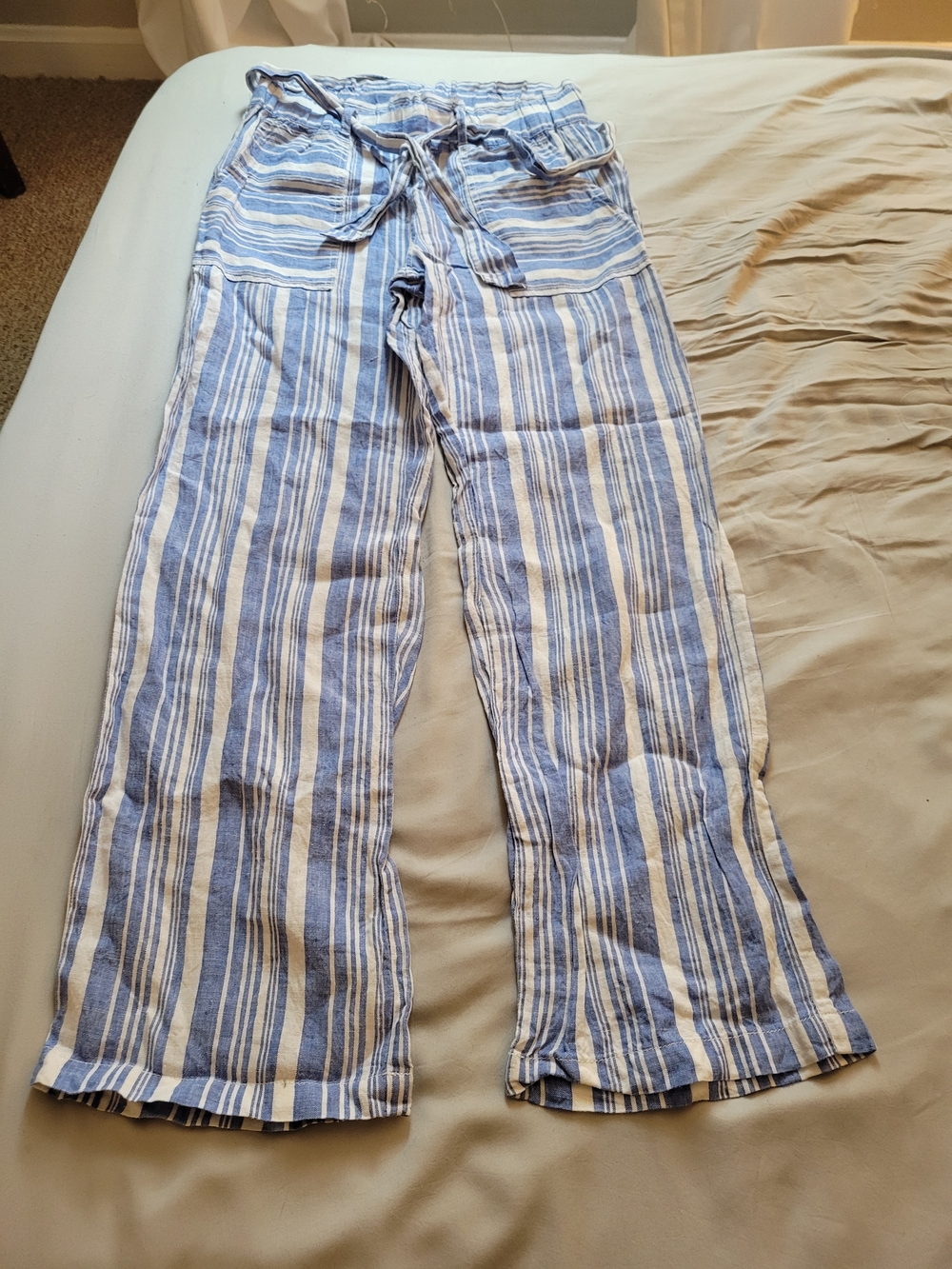 C&C California Blue and White Striped Linen Pants